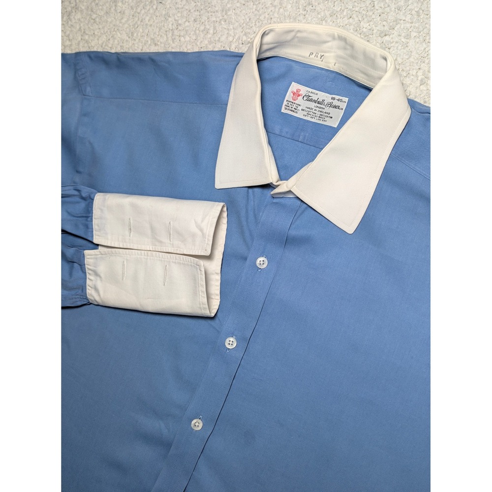 Vintage Turnbull & Asser Neiman Marcus Blue White Contrast French Cuff Shirt 18